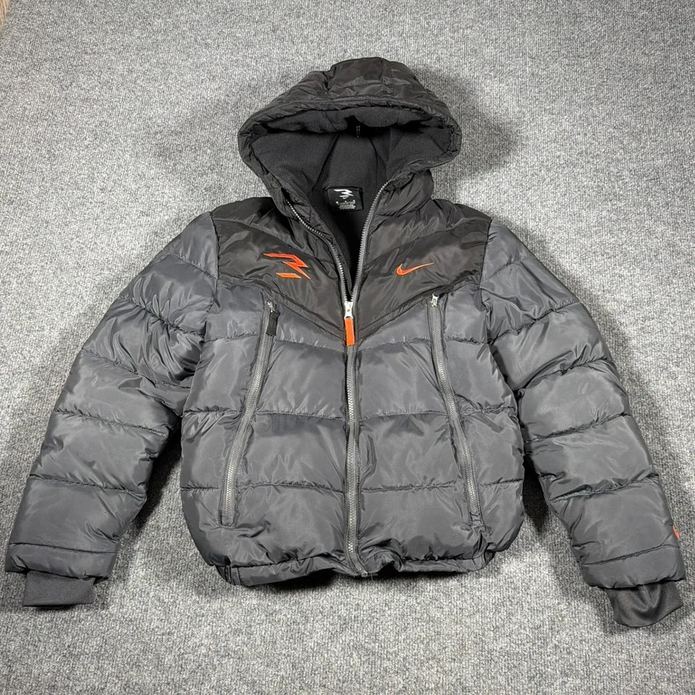 Nike 3Brand Puffer Jacket Kids Large‎ Black Orange Russell Wilson Hooded